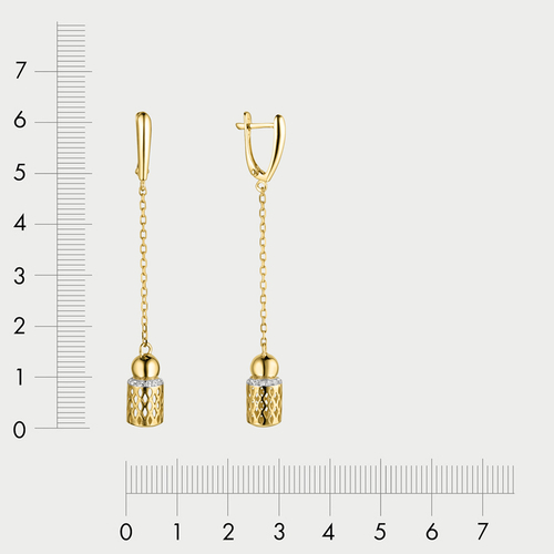Длинные серьги с фианитами из желтого золота 585 пробы для женщин (арт. с4498л)