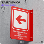 Табличка Место размещения средств противопожарной защиты флажковая на стену, двусторонняя с крепежом, 19 х 25 см, для офиса, кафе, ресторана, серия COSMO, Айдентика Технолоджи