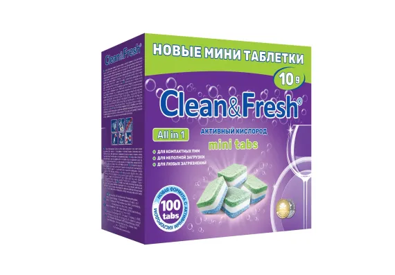 Таблетки Clean and Fresh для посудомоечных машин 100 шт мини