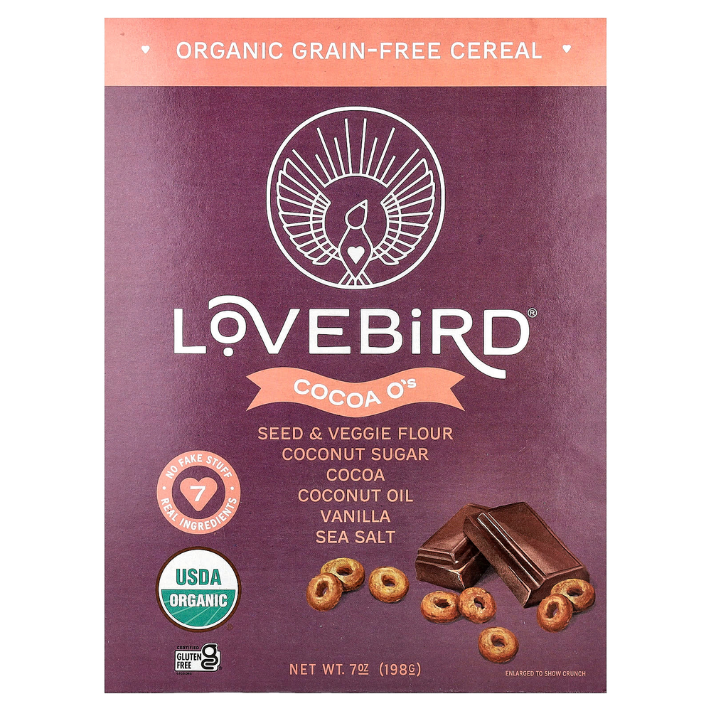 Lovebird, органические беззерновые хлопья, с какао, 198 г (7 унций)