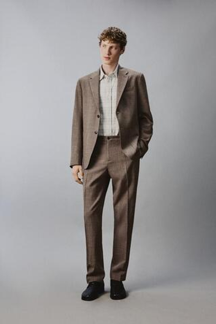 ZARA КОСТЮМНЫЕ БРЮКИ ИЗ 100% ШЕРСТИ С РЕЛЬЕФНОЙ ТКАНЬЮ, КОРИЧНЕВЫЙ МЕЛАНЖ