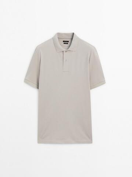 Massimo Dutti Поло из рельефного хлопкового пике, серый