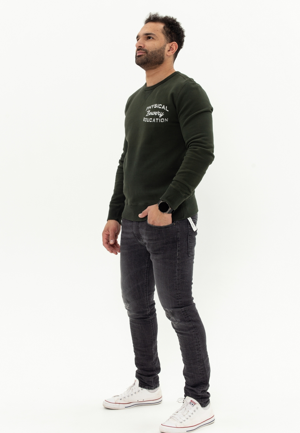 Свитшот Bowery NYC "Physical Education" White / Forest Green
