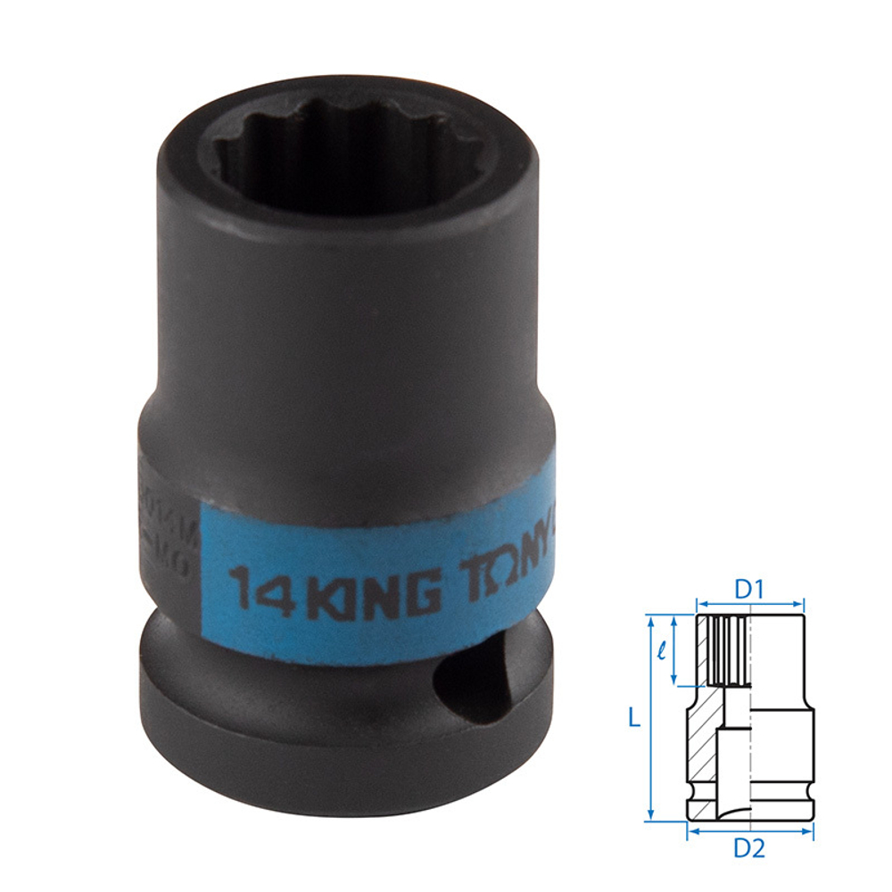 KING TONY (453014M) Головка торцевая ударная двенадцатигранная 1/2", 14 мм