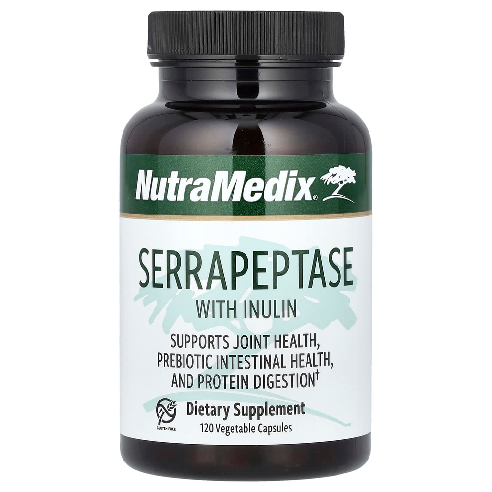 NutraMedix, Серрапептаза с инулином, 120 растительных капсул (500 мг на капсулу)