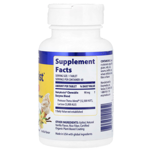 Enzymedica, DairyAssist® Chewable, Vanilla, 60 Chewable Tablets