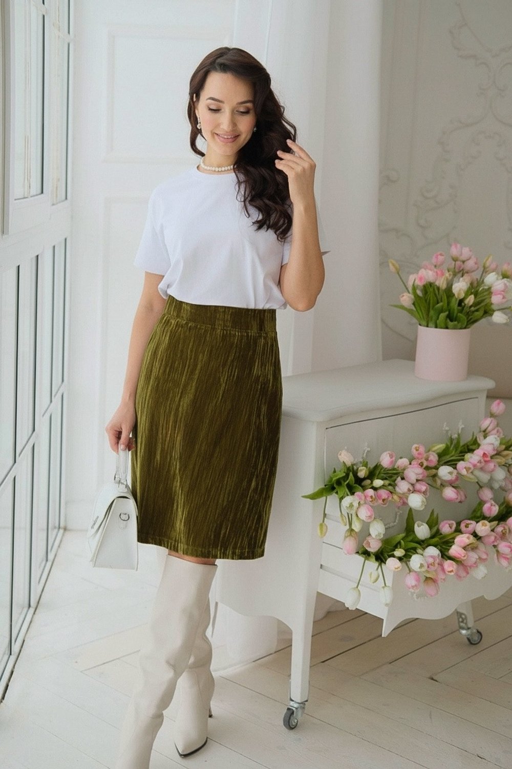 Юбка трапеция из фактурного бархата