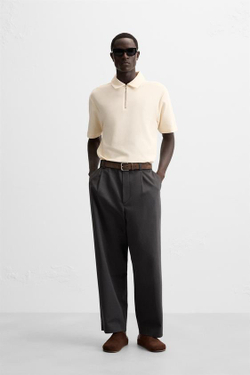 ZARA ПОЛО С РЕЛЬЕФНЫМ УЗОРОМ И ЗАСТЕЖКОЙ-МОЛНИЕЙ, ЭКРЮ