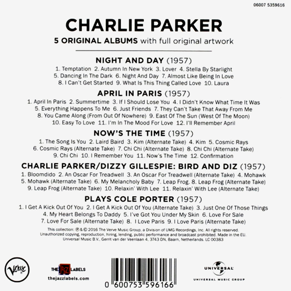 Charlie Parker / 5 Original Albums (5CD)