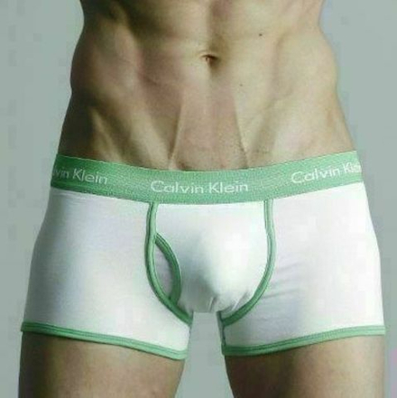 Мужские трусы боксеры белые с зелёной резинкой Calvin Klein 365 White Green