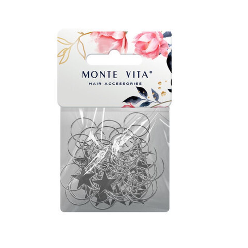 Колечки-пирсинг для волос 26 штук (12 со звездочками, 14 колечки), серебристый, MONTE VITA, 457106