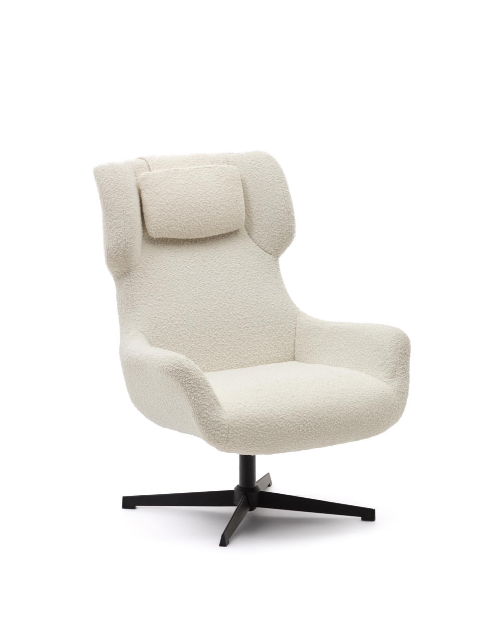 Вращающееся кресло La Forma (ex Julia Grup) Zalina с подлокотниками из белой ткани букле