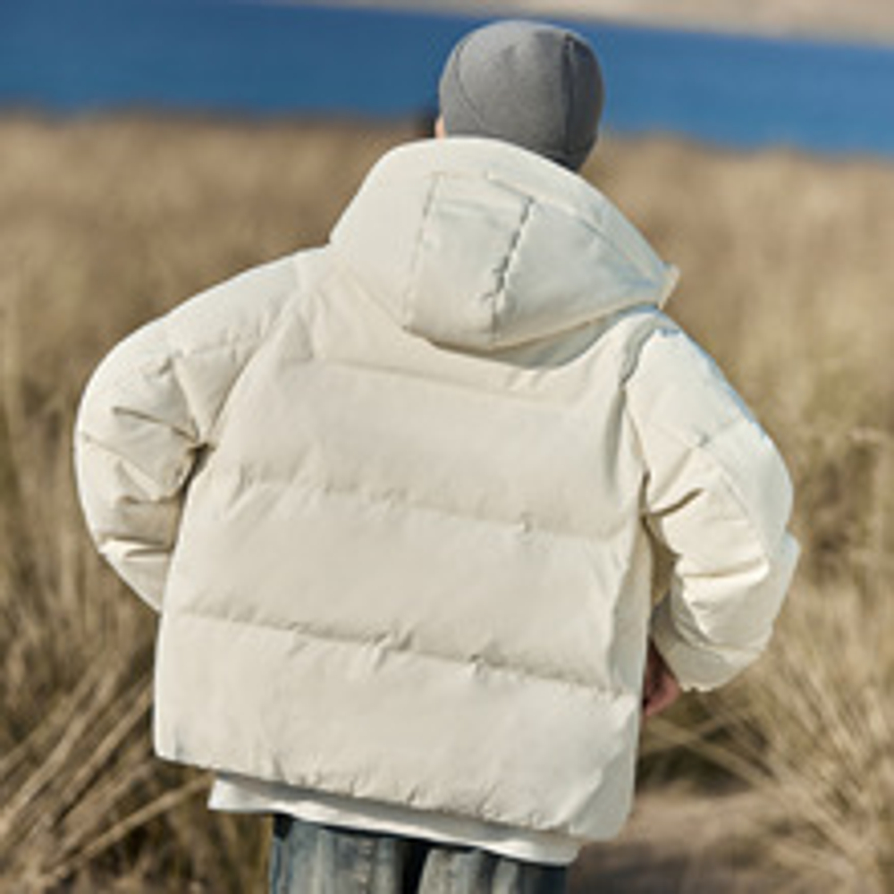 Пуховик для мужчин бренд премиум-класса GURBAKS с капюшоном ,комбинированная ткань. Купить оптом и в розницу.