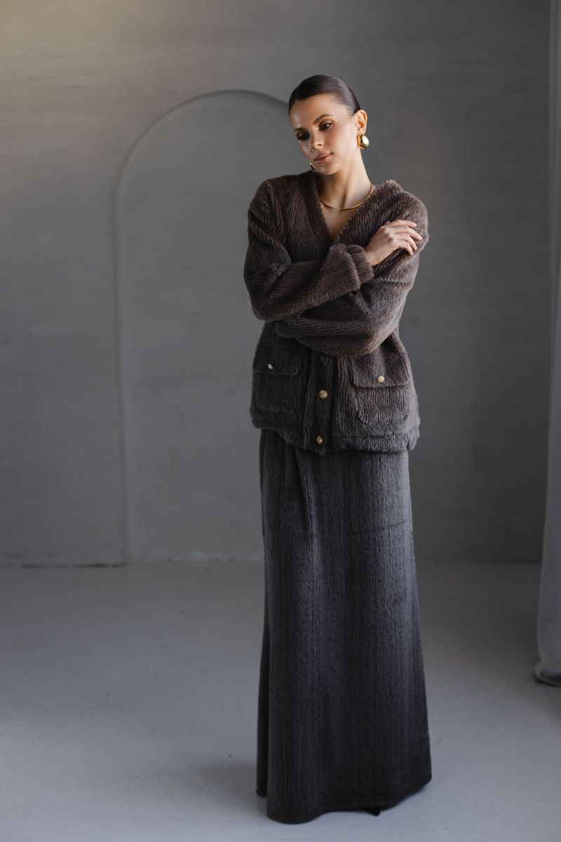 Кардиган из пушистого трикотажа коричневый