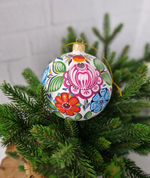 Шар стеклянный "Городецкая роспись" с лошадкой