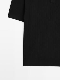 Massimo Dutti Поло из хлопковой трикотажной резинки, черный