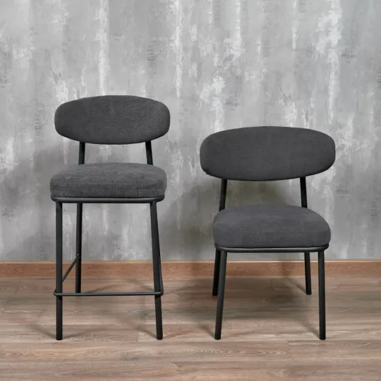 Стул полубарный Lucas 2 серый шенилл с чёрными ножками
