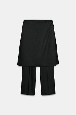 ZARA БРЮКИ ПРЯМОГО КРОЯ С ЭФФЕКТОМ ПАРЕО — ZW COLLECTION, ЧЕРНЫЙ