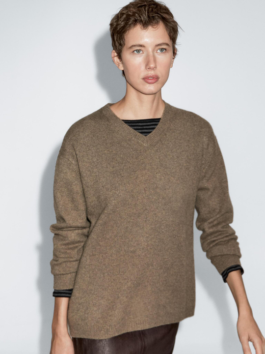 Massimo Dutti Свитер оверсайз с V-образным вырезом, жженый