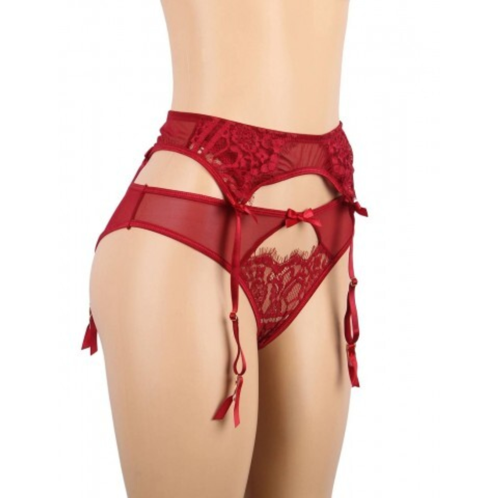 Пояс для чулок с ремешками и трусики Flower&bow, красные, XL-2XL