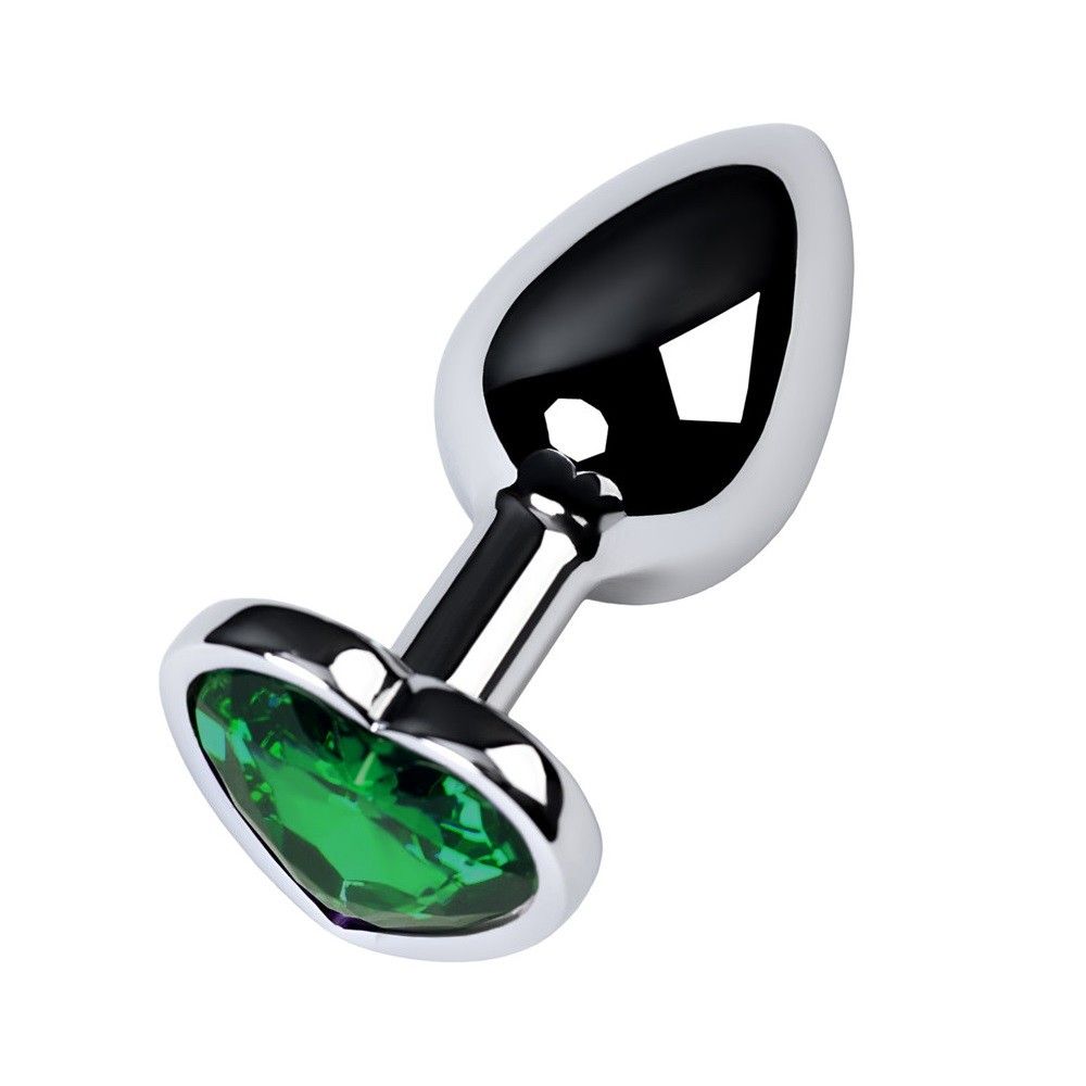 Анальная втулка с кристаллом сердце Small изумруд 7 см