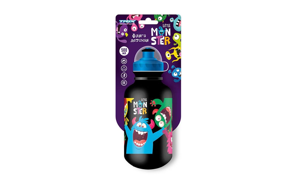 Фляга TRIX Little Monster детская, 500 мл, защитная крышка, LDPE, фиолетовая