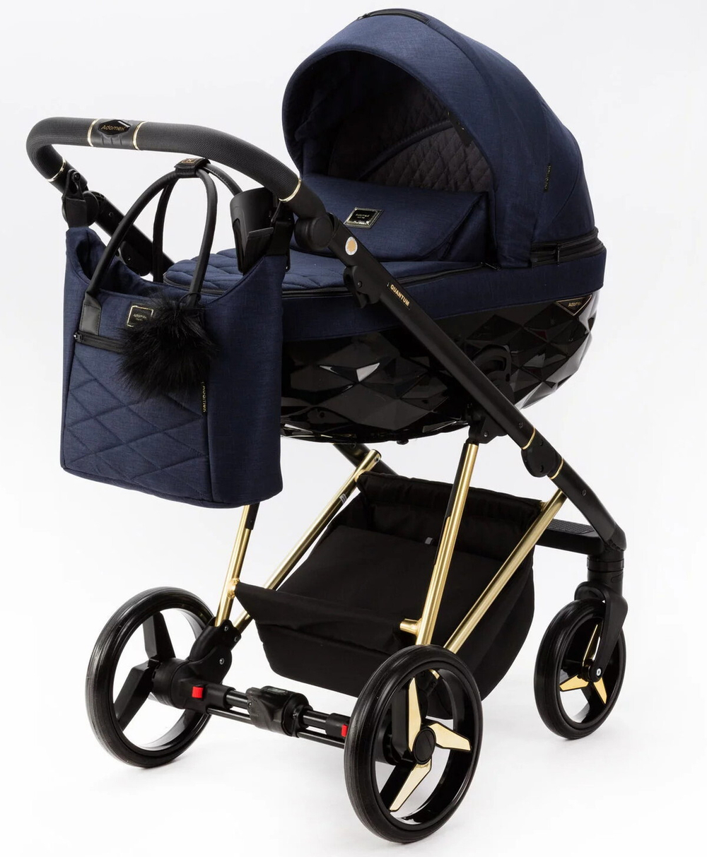 Детская коляска Adamex Quantum Special Edition 3 в 1 Q-TK677 (Т.СИНИЙ+ЗОЛОТО РАМА)