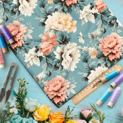 Ткань премиум атлас цветочная фантазия на сером