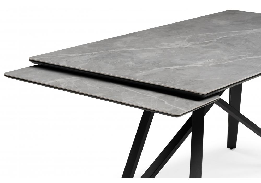 Керамический стол Woodville Вилсон 140(200)х80 серый мрамор larka grey, черный