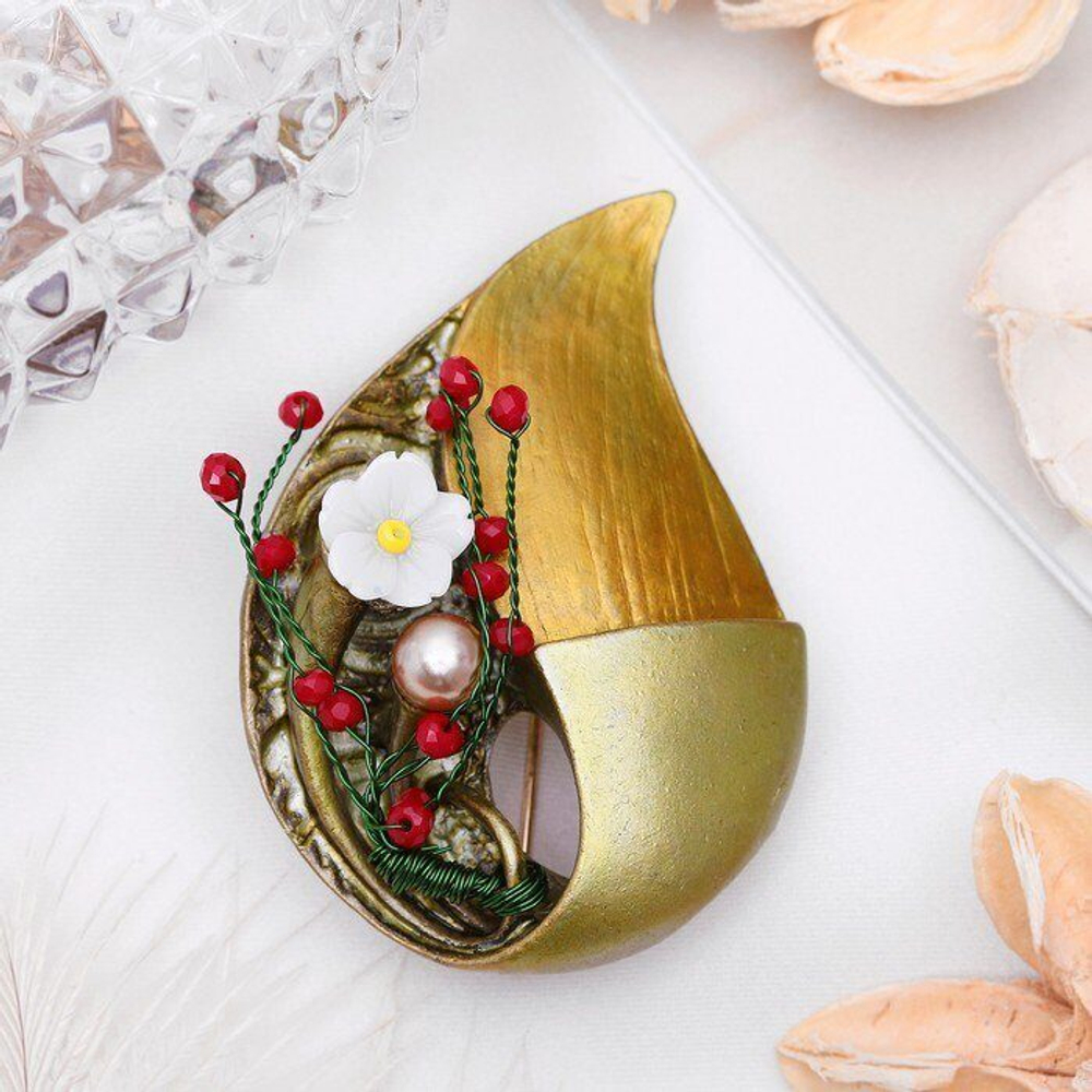 Брошь "Листок" авангард, цветная в чернёном золоте   1886700