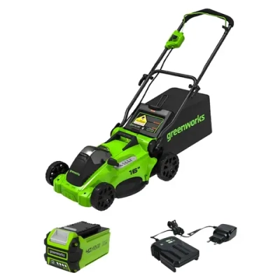 Аккумуляторная газонокосилка Greenworks GD40LM16XK2 40В (1 x 2 Ач, ЗУ) нож 41 см, 2517907UA
