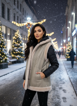 Жилет из натуральной овчины. С капюшоном, 48 Размер