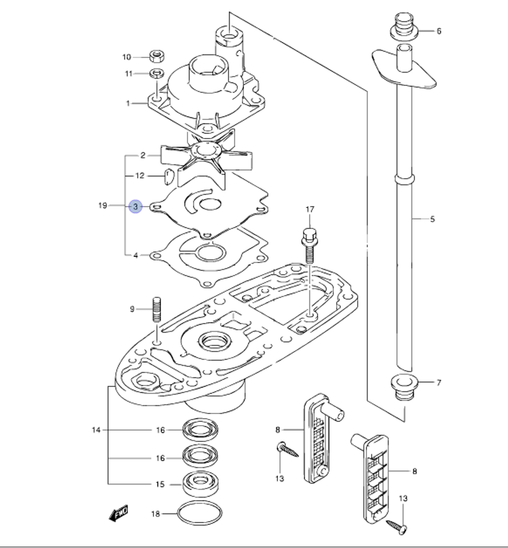 Пластина помпы Suzuki 30/40лс (оригинальный арт. 17471-94401)