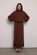 Юбка - макси с кружевом шоколадная