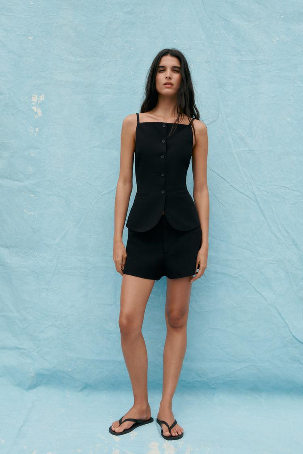 ZARA ТОП-ЖИЛЕТ С ПУГОВИЦАМИ, ЧЕРНЫЙ