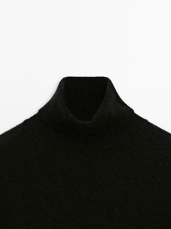 Massimo Dutti Трикотажный свитер из 100% кашемира с высоким воротником, черный