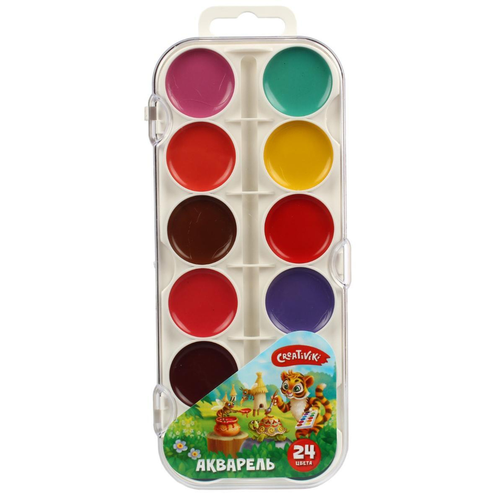 Акварель 24 цвета, без кисти, пластик (Creativiki)