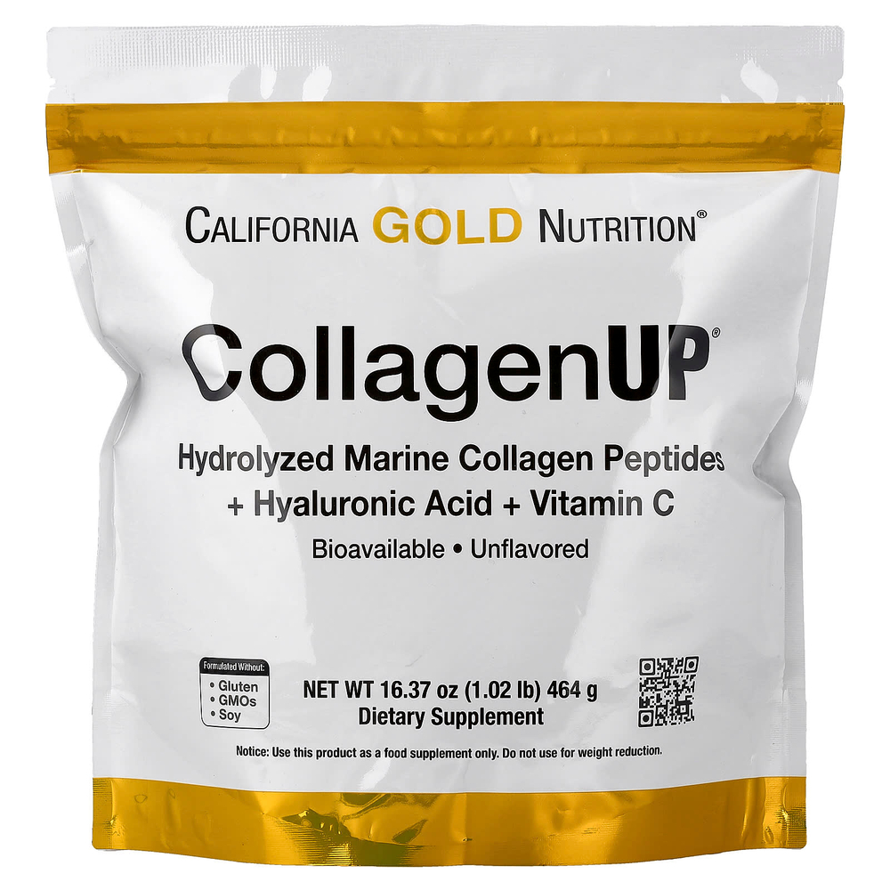California Gold Nutrition, CollagenUP®, гидролизованные пептиды морского коллагена с гиалуроновой кислотой и витамином C, с нейтральным вкусом, 464 г (1,02 фунта)