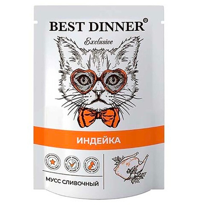 Best Dinner Exclusive 85 г - консервы (пакетик) для кошек с индейкой (мусс сливочный)