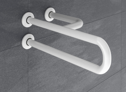 Фото в интерьере поручень полукруглый неподвижный с 3 точками опоры Nofer  600 мм с антибактериальным покрытием белый левый 15048.WB