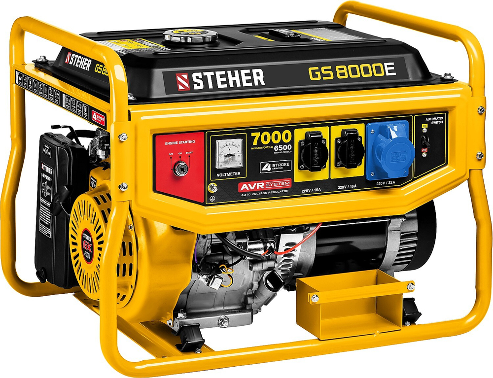 STEHER 7000 Вт, бензиновый генератор с электростартером (GS-8000E)
