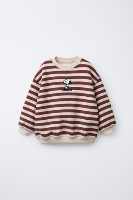 ZARA ТОЛСТОВКА В ПОЛОСКУ С ВЫШИВКОЙ SNOOPY PEANUTS™, КОРИЧНЕВЫЙ/ЭКРЮ