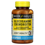 Mason Natural, глюкозамин и хондроитин с коллагеном и гиалуроновой кислотой, 90 капсул