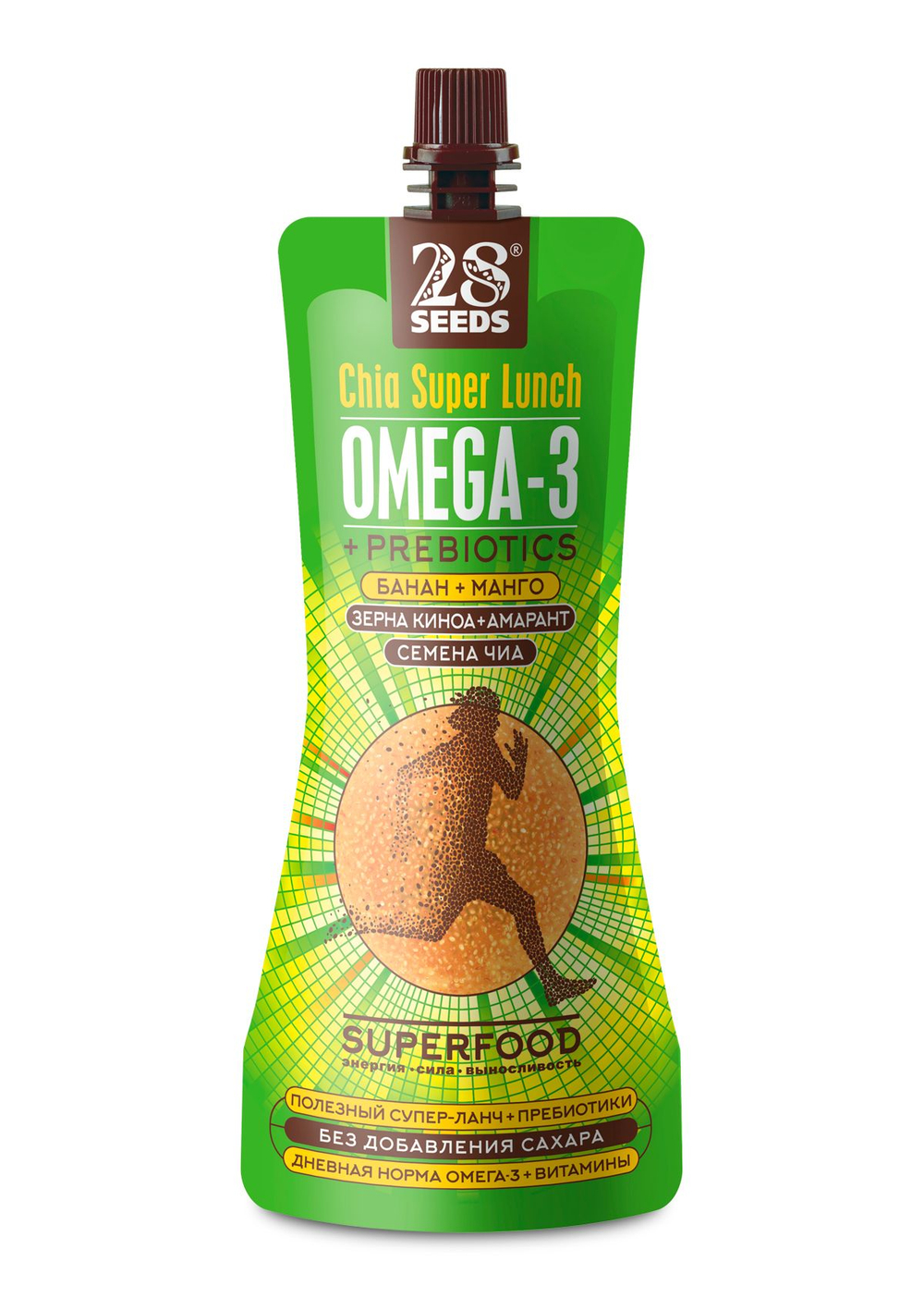 Супер-ланч 28SEEDS, смузи без сахара Чиа ОМЕГА-3 Банан + Манго, 10 шт, пп