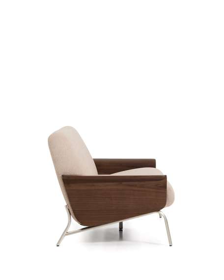 3-местный диван Amsen светло-коричневый с подлокотниками из шпона ореха