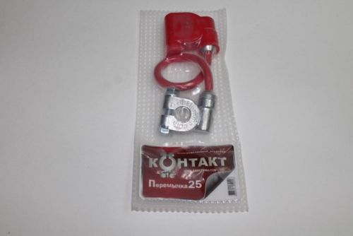 Клеммы аккумулятора  перемычка  /длина провода 25 см, сечение 16 мм.кв./ 12-14V европейский стандарт (КОНТАКТ)