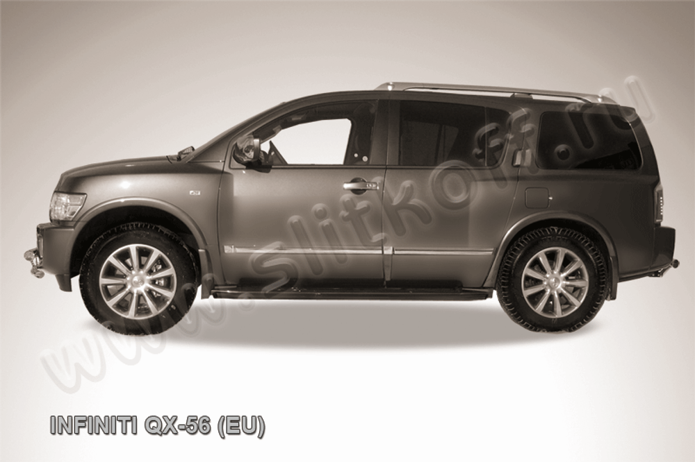 Пороги стальные Infiniti QX-56 (2004-2010) d42 труба (серебристые)