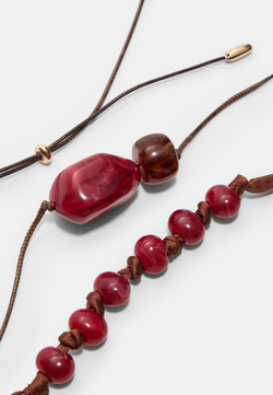 STRADIVARIUS Набор из 2 ожерелий из бисера, бургунди