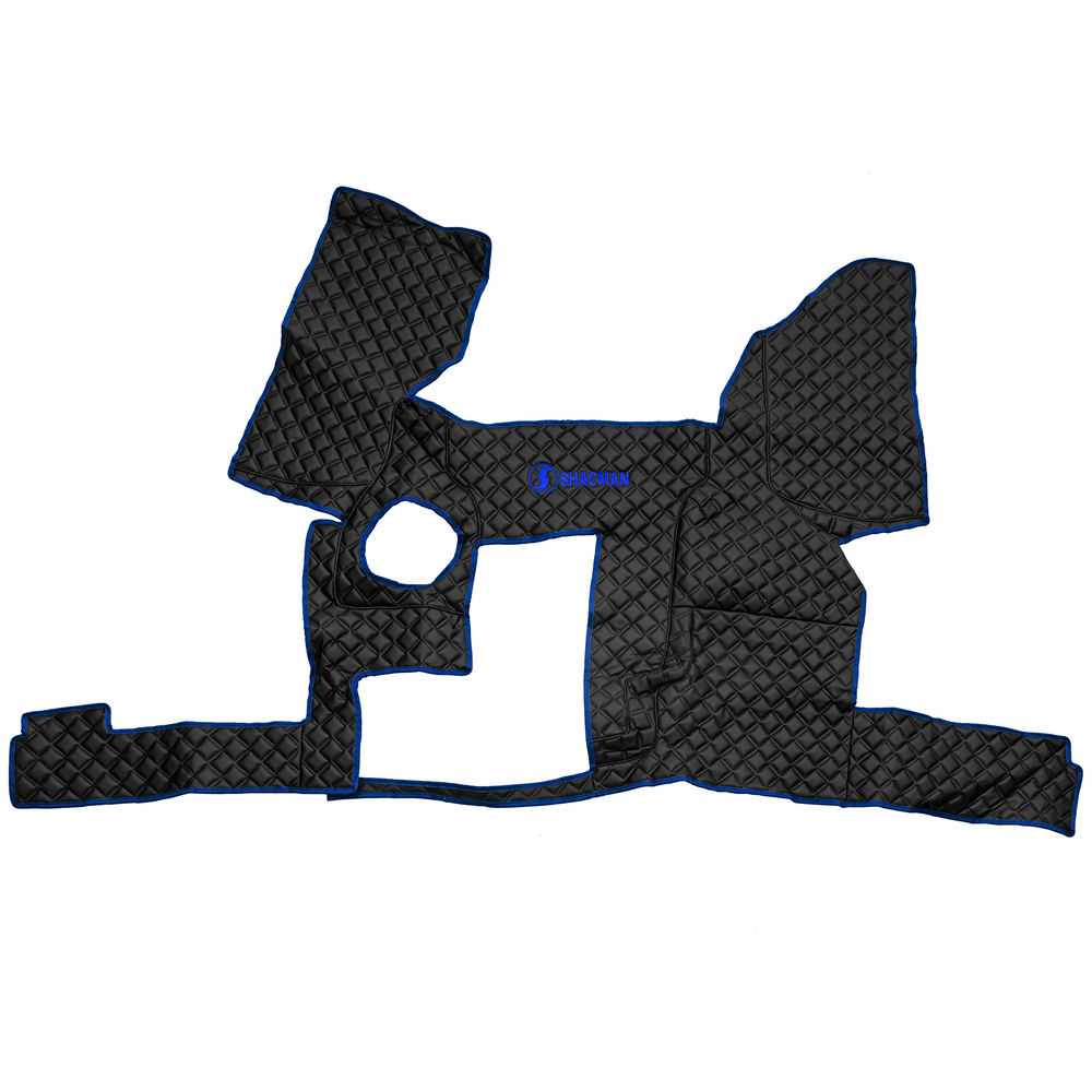 Ковры SHACMAN F3000 (экокожа, черный, синий кант, синяя вышивка)