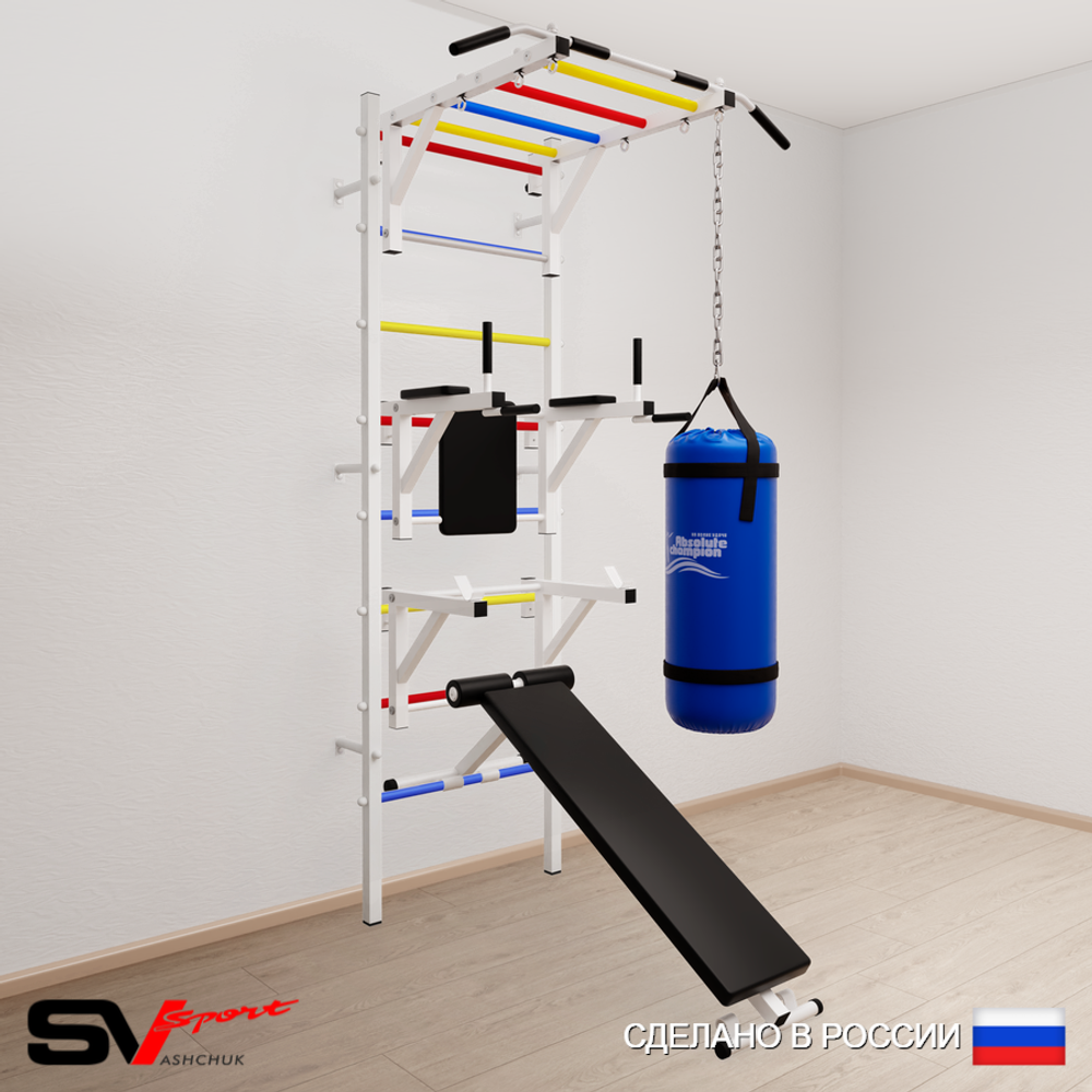 Шведская стенка Sv Sport усиленная 6262 (Турник рукоход/Брусья/Стойка/Скамья/Цепь/Мешок 22кг)